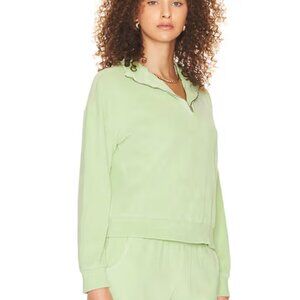 Monrow half zip terry cloth pull-over top shirt lemon lime green quarter Small